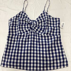 Old Navy Blue and White Gingham Smocked back Camisole